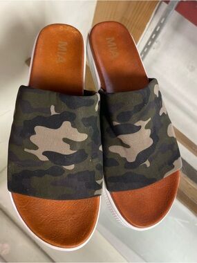 MIA Camo Slide Sandals - Olive, Black, Tan